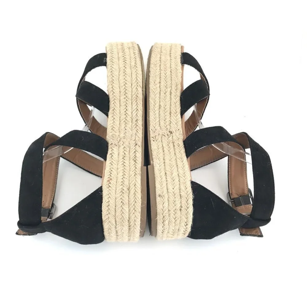 Bonnibel Black Faux Suede Ankle Strap Espadrilles Size 10
